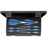 GEDORE Ensemble de 7 tournevis pour électronique, Set d'outils Noir/Bleu, Comprend pince coupante et tenaille