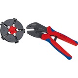 KNIPEX MultiCrimp® Pinces à sertir avec porte-profils 97 33 02, Pince à sertir pince brunie, poignées avec gaines bi-matière, fournie avec 3 profils interchangeables