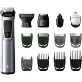 Philips MULTIGROOM Series 7000 14-en-1 Visage, Cheveux et Corps, 14 accessoires, Tondeuse Argent/Noir, Cheveux et Corps, 14 accessoires, Noir, Argent, Rectangle, Barbe, Oreille, Sourcil, Moustache, Nez, Batterie, 120 min, Intégré