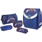 Herlitz Flexi Plus Robo Dragon Ensemble de cartables Garçon Bleu, Orange bleu/Rouge, Lunch box, Plumier, Étui pour crayons, Cartable, Sac de sport, Garçon, Ecole primaire, Sac à dos, 18 L, Bleu, Orange