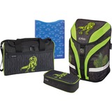 Herlitz Motion Plus Green Dino Ensemble de cartables Garçon Noir, Vert, Gris Vert, Plumier, Cartable, Sac de sport, Garçon, Ecole primaire, Sac à dos, 18 L, Noir, Vert, Gris
