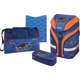 Herlitz Motion Plus Monster Truck Ensemble de cartables Garçon Bleu, Orange Bleu/Orange, Plumier, Cartable, Sac de sport, Garçon, Ecole primaire, Sac à dos, 18 L, Bleu, Orange