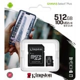Kingston Carte microSD Canvas Select Plus 512 Go, Carte mémoire Noir, SDCS2/512Go, Classe 10 UHS-I A1, Adaptateur inclus