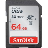 SanDisk Ultra mémoire flash 64 Go SDXC Classe 10 UHS-I, Carte mémoire 64 Go, SDXC, Classe 10, UHS-I, 80 Mo/s, Résistant à un aimant, Résistant à une température, Imperméable