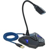 DeLOCK  Microphone de jeu USB de bureau Noir/Bleu, Microphone de console de jeu, -30 dB, 50 - 16000 Hz, 2200 Ohm, 16 bit, 44,1 kHz