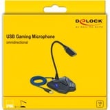 DeLOCK  Microphone de jeu USB de bureau Noir/Bleu, Microphone de console de jeu, -30 dB, 50 - 16000 Hz, 2200 Ohm, 16 bit, 44,1 kHz
