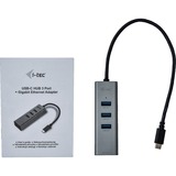 i-tec 3 ports USB-C métalliques + Gigabit LAN, Hub USB Anthracite, Gris, LAN, Realtek 0411, Realtek 8153, 96 mm, 30 mm, 21 mm