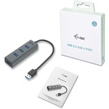 i-tec 4 ports USB 3.0 métallique, Hub USB Noir, USB 3.2 Gen 1 (3.1 Gen 1) Type-A, USB 3.2 Gen 1 (3.1 Gen 1) Type-A, 5000 Mbit/s, Gris, USB, 96 mm