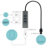 i-tec 4 ports USB 3.0 métallique, Hub USB Noir, USB 3.2 Gen 1 (3.1 Gen 1) Type-A, USB 3.2 Gen 1 (3.1 Gen 1) Type-A, 5000 Mbit/s, Gris, USB, 96 mm