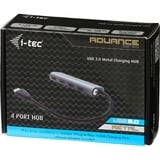 i-tec 4 ports USB 3.0 métalliques avec fonction de recharge, Hub USB USB 3.2 Gen 1 (3.1 Gen 1) Type-A, USB 3.2 Gen 1 (3.1 Gen 1) Type-A, 5000 Mbit/s, Gris, Métal, 0,28 m