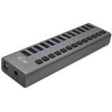 i-tec Hub de recharge USB 3.0 13 ports + adaptateur secteur, Hub USB Noir, Intérieure, Secteur, Gris