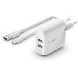 Belkin BOOSTCHARGE Chargeur mural 2 ports USB-A + câble USB-A vers USB-C Blanc