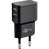 goobay Dual USB-A chargeur Noir, 2x USB-A