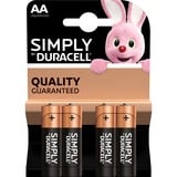 Duracell LR6 4-BL Duracell Simply Batterie à usage unique AA Alcaline Noir, Batterie à usage unique, AA, Alcaline, 1,5 V, 4 pièce(s), Noir, Or