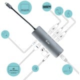 i-tec Station d'accueil USB-C métallique Nano Gris, Avec fil, USB 3.2 Gen 1 (3.1 Gen 1) Type-C, 100 W, 10,100,1000 Mbit/s, Argent, Turquoise, MicroSD (TransFlash), SD