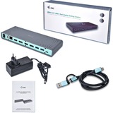 i-tec USB 3.0 / USB-C / Thunderbolt 3 Dual Display Docking Station, Station d'accueil Gris, Avec fil, USB 3.2 Gen 1 (3.1 Gen 1) Type-C, 3,5 mm, USB Type-A, USB Type-C, 10,100,1000 Mbit/s, Noir, Turquoise