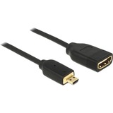 DeLOCK 0.2m, HDMI-A/HDMI Micro-D câble HDMI 0,2 m HDMI Type D (Micro) HDMI Type A (Standard) Noir, Adaptateur Noir, HDMI-A/HDMI Micro-D, 0,2 m, HDMI Type D (Micro), HDMI Type A (Standard), 3840 x 2160 pixels, Compatibilité 3D, Noir