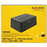 DeLOCK 63957 Station d'accueil de disques de stockage USB 3.2 Gen 2 (3.1 Gen 2) Type-C Noir Noir, HDD, SSD, Série ATA III, 2.5,3.5", USB 3.2 Gen 2 (3.1 Gen 2) Type-C, 6 Gbit/s, Noir