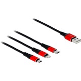 DeLOCK Câble USB de chargement 3-en-1 pour Lightning / Micro USB / USB Type-C 30 cm Noir/Rouge