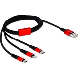 DeLOCK Câble de charge USB 3-en-1 pour Lightning / Micro USB / USB C Noir/Rouge
