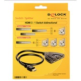 DeLOCK HDMI 3 > 1 switch, Switch HDMI Noir, 0,6 mètres