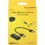 DeLOCK HDMI A (femelle) > VGA (femelle), Adaptateur Noir, 0,15 mètre