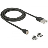 DeLOCK Set de câbles de données et de charge USB magnétiques pour Micro USB / USB-C Noir, 1,1 mètres