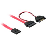 DeLOCK Slim SATA 13 broches > SATA 7 broches + SATA Power, Adaptateur Rouge, 0,5 mètre