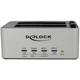 DeLOCK Station d’accueil jumelée USB 3.0 pour 2 x SATA HDD / SSD avec fonction Clone, boitier métallique, Station d'accueil Argent/Noir, boitier métallique, HDD, SSD, Série ATA III, 2.5,3.5", USB 3.2 Gen 1 (3.1 Gen 1) Type-B, 5 Gbit/s, Noir, Gris