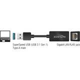 DeLOCK SuperSpeed USB-A (USB 3.1 Gen 1) mâle > Gigabit LAN 10/100/1000 Mbps compact, Adaptateur Noir, 12,7 centimètres