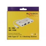 DeLOCK USB-C 3.1 > HDMI + VGA + LAN + USB, Adaptateur Blanc, 0,14 mètres, 4K 30 Hz