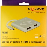 DeLOCK USB-C > 1x HDMI + 1x DisplayPort, Adaptateur Argent, 0,1 mètres, 4K