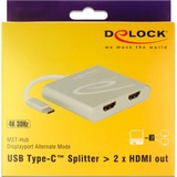 DeLOCK USB-C > 2x HDMI, Adaptateur Argent, 0,1 mètres, 4K