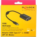 DeLOCK USB-C (mâle) > HDMI (femelle), Adaptateur Gris foncé, 0,2 mètre, 4K 60Hz