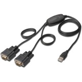 Digitus Adaptateur USB 2.0 vers 2 ports RS232, Câble Noir, Noir, 1,5 m, USB Type-A, DB-9, Mâle, Mâle