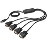 Digitus Adaptateur USB 2.0 vers 4 ports RS232, Câble Noir, Noir, 1,5 m, USB Type-A, DB-9, Mâle, Mâle