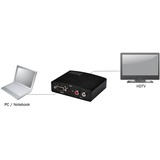 Digitus DS-40130-1 convertisseur signal vidéo 1920 x 1080 pixels, Noir, 360 x 768, 1280 x 2012, 1024 x 768, 1280 x768, 800 x 600, 640 x 480, 720 x 400, VGA (D-sub) + RCA, HDMI, 60,5 mm