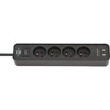 Brennenstuhl Ecolor multiprise à 4 prises avec usb Noir, 4x prises, 2x USB-A, 1,5 m