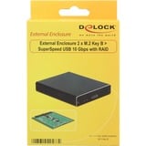 DeLOCK 2x M.2 key B SATA > SuperSpeed USB 10 Gbps (USB 3.1 Gen 2) avec RAID, Boîtier disque dur Noir, Micro-USB-B 3.1