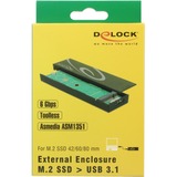 DeLOCK Boitier externe M.2 SSD 42 / 60 / 80 mm > SuperSpeed USB 10 Gbps Micro-B, Boîtier disque dur Noir