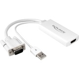 DeLOCK 62460 câble vidéo et adaptateur 0,25 m HDMI Type A (Standard) VGA (D-Sub) + USB Blanc Blanc, 0,25 m, HDMI Type A (Standard), VGA (D-Sub) + USB, Mâle, Femelle, 1920 x 1080 pixels