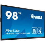 iiyama ProLite TE9803MIS-B1AG moniteur à écran tactile 2,48 m (97.5") 3840 x 2160 pixels Plusieurs pressions Multi-utilisateur Noir, Affichage public Noir, 2,48 m (97.5"), 350 cd/m², 4K Ultra HD, LED, 16:9, 3840 x 2160 pixels