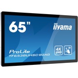 iiyama ProLite Écran plat interactif 165,1 cm (65") IPS 4K Ultra HD Noir Écran tactile, Affichage public Noir, 165,1 cm (65"), IPS, 3840 x 2160 pixels, 420 cd/m², 4K Ultra HD, Plusieurs pressions