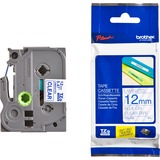 Brother Ruban pour étiqueteuse 12mm Bleu sur transparent, TZe, Gris, Transfert thermique, Brother, PT-1280HK, PT-1280SN, PT-1280KT, PT-1100SN, PT-1100KT, PT-2100VP, PT-7600, PT-2430PC, PT-2700,...