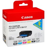 Canon Multipack PGI-550PGoK/CLI551, Encre Noir, noir pigmentaire, cyan, magenta, jaune, gris