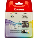 Canon Multipack de cartouches d'encre PG-510/CL-511 BK/C/M/Y Rendement standard, 2 pièce(s), Multi pack, Vente au détail