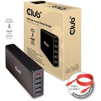 Club 3D Chargeur d'alimentation USB Type A et C, 5 ports jusqu'à 111W Noir
