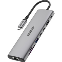 Sitecom Adaptateur multiport USB-C Power Delivery 8 en 1, Station d'accueil Gris