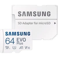 Samsung EVO Plus microSDXC (2024), 64 Go, Carte mémoire Blanc, U1, V10, A1, Adaptateur SD inclus