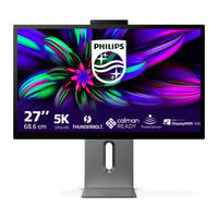Philips Brilliance 27E3U7903 27" 5K Ultra HD Moniteur Gris, 1x HDMI, 2x USB-C, 2x USB-A, 2x Thunderbolt, 1x RJ-45, Webcam